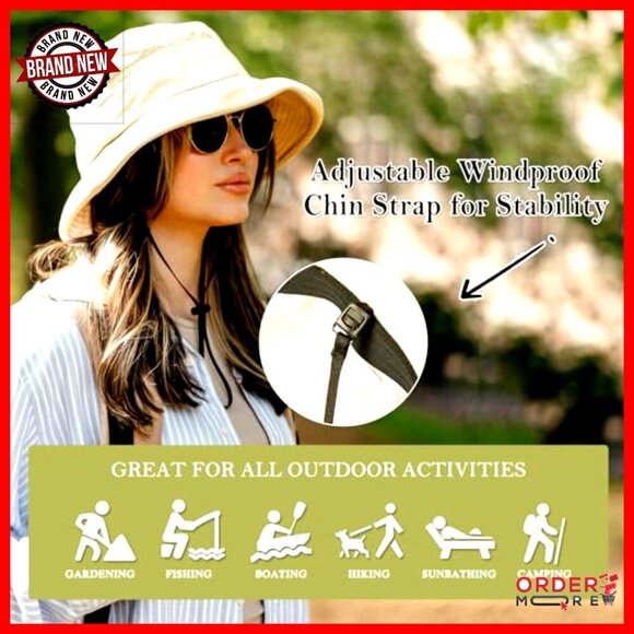 Wide Brim Bucket Sun Hat with Ponytail Hole UPF 50 Packable Travel main image 4